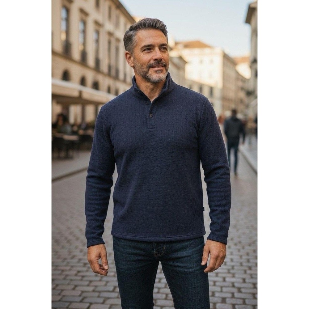 Gap Mens Navy Blue Mock Neck Button Pullover Cardigan Sweater Knit Long Sleeve L